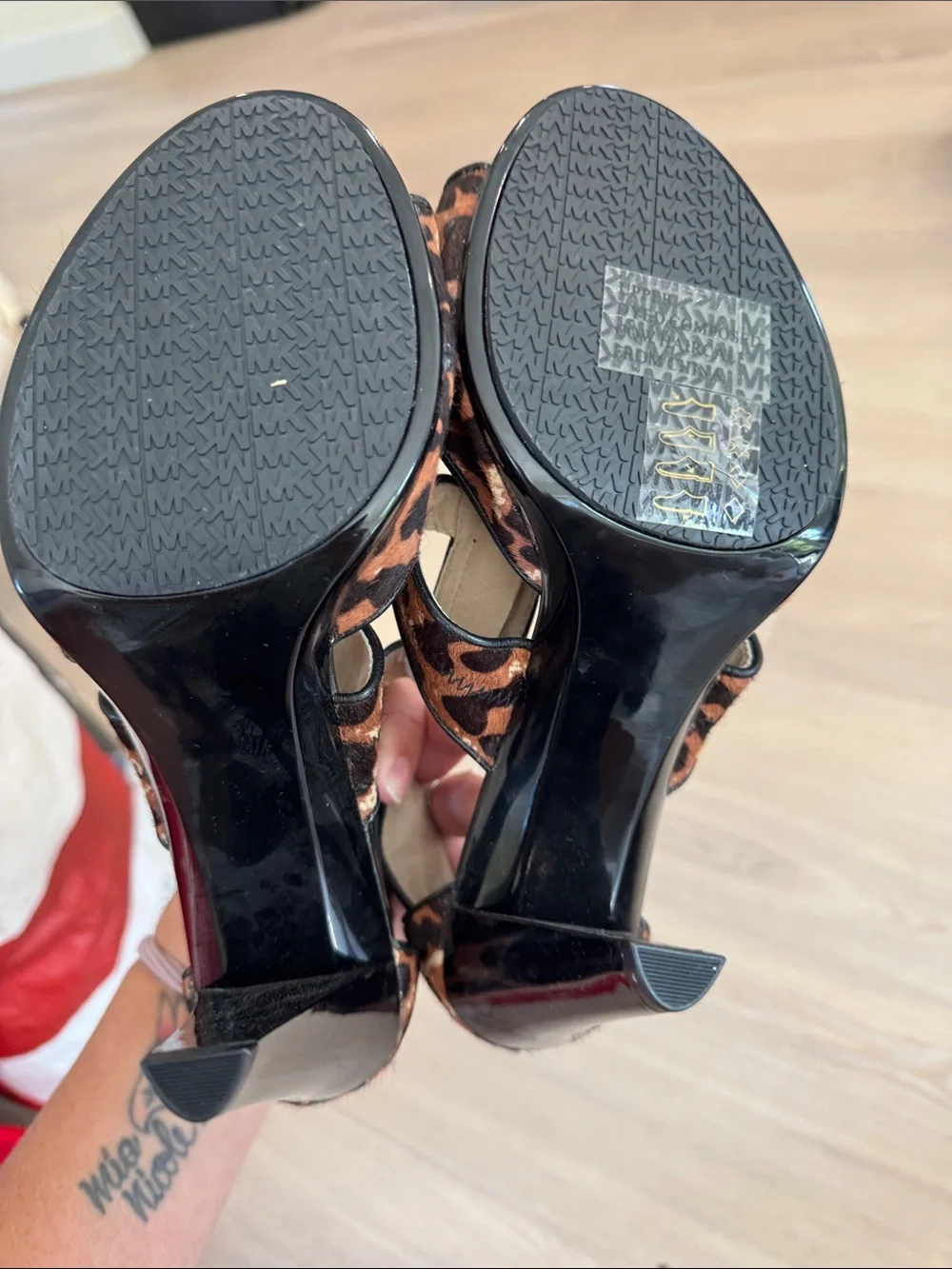 NEW Michael Kors Leopard-Print Zip Front Stiletto Sandals - Brown/Black/Gold